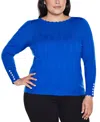 Belldini Plus Size Scalloped-trim Boat Neck Sweater In Blue