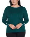 Belldini Plus Size Scalloped-trim Boat Neck Sweater In Green