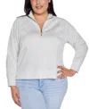 Belldini Plus Size Scuba Knit Quarter-zip Top In Heather Light Gray