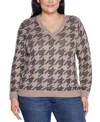 Belldini Women's Stylized-houndstooth V-neck Sweater In Neutral
