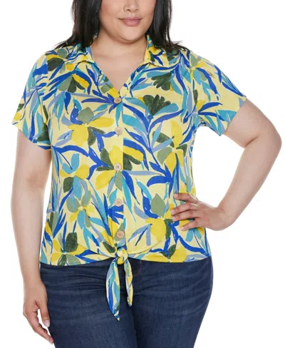 Belldini Plus Size Tropical Tie-front Knit Top