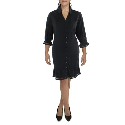 Belldini Plus Womens Collared Button Down Shirtdress In Black