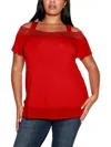 BELLDINI PLUS WOMENS EMBELLISHED COLD SHOULDER PULLOVER TOP