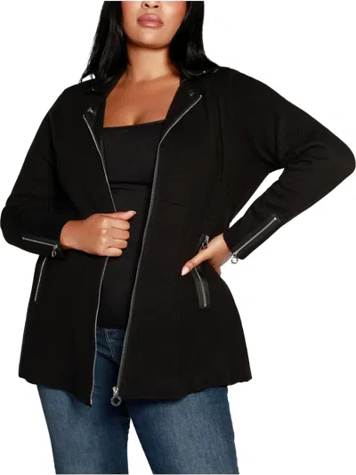 Belldini Plus Womens Faux Leather Midi Walker Coat In Black