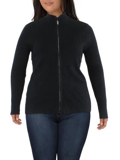Belldini Plus Womens Mock Neck Embellished Full Zip Sweater In Black