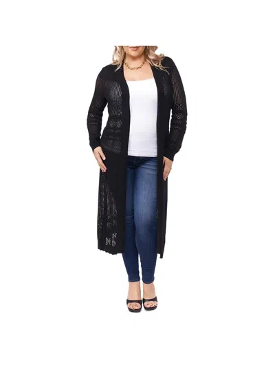 Belldini Plus Size Pointelle-stitch Duster Cardigan In Black