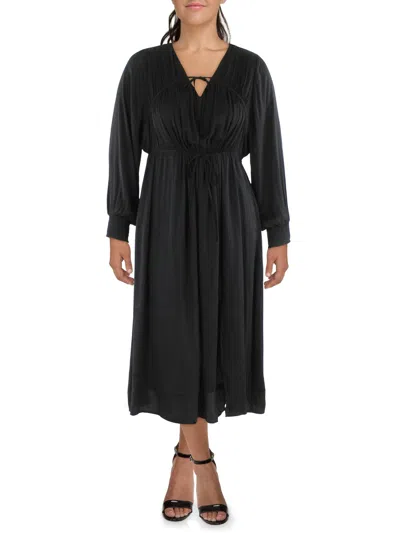 Belldini Plus Womens Tie Neck V Neck Maxi Dress In Black