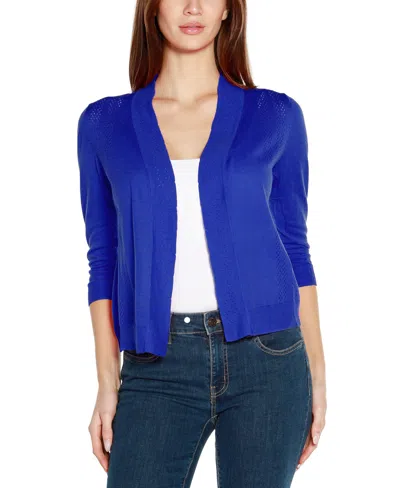 Belldini Women's 3/4 Sleeve Open Front Cardigan Sweater In Cobalt