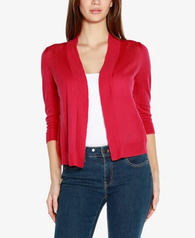 Belldini Women's 3/4 Sleeve Open Front Cardigan Sweater In Azalea