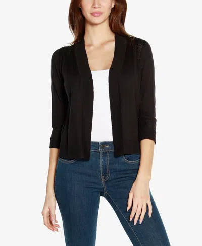 Belldini Women's 3/4 Sleeve Open Front Cardigan Sweater In Black