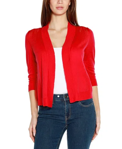 Belldini Women's 3/4 Sleeve Open Front Cardigan Sweater In Infrared