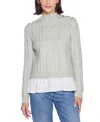 Belldini Women's Black Label Chiffon-hem Cable Sweater In Gray