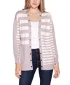 Belldini Women's Black Label Colorblocked Open-front Cardigan Sweater In Pearl Grey Combo