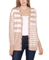 Belldini Women's Black Label Colorblocked Open-front Cardigan Sweater In Porcini Combo