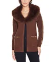 Belldini Women's Black Label Embellished Collar Cardigan Sweater In Brown