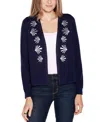 Belldini Women's Black Label Embroidered Open-front Cardigan Sweater In Twilight Blue