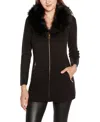 Belldini Women's Black Label Faux Fur Collar Cardigan Sweater In Black,black