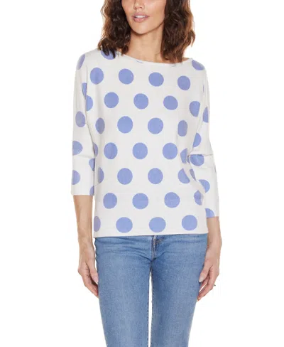 Belldini Women's Boat Neck Dot Pattern Sweater In Blue