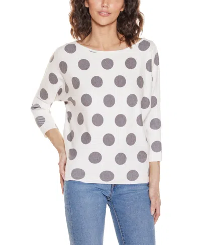 Belldini Women's Boat Neck Dot Pattern Sweater In White