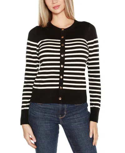 Belldini Women's Breton Stripe Cardigan Sweater In Black Combo
