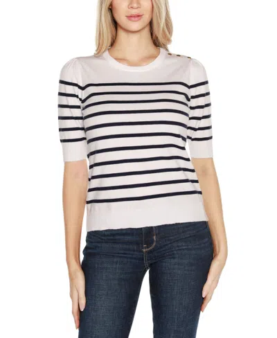 Belldini Women's Breton Striped Sweater In Whtnvygo