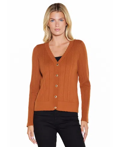 Belldini Women's Cable Knit Fitted V-neck Button-front Cardigan In Animal Print