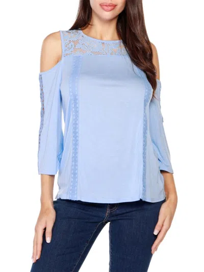 Belldini Women's Cold Shoulder Crochet Top In Bluebell