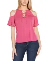Belldini Black Label Plus Size Cold-shoulder Grommet Trim Knit Top In Petal Pink