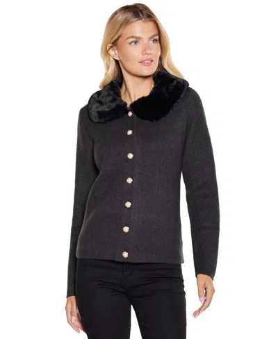 Belldini Women's Collared Long-sleeve Fitted Cardigan In Blue