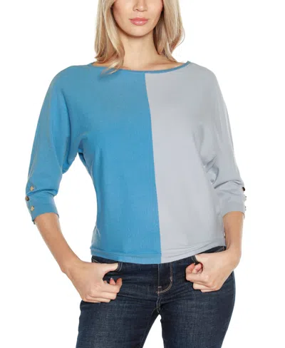 Belldini Women's Colorblock 3/4-sleeve Dolman Sweater In Blue