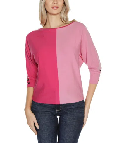 Belldini Women's Colorblock 3/4-sleeve Dolman Sweater In Ppnkbgmg