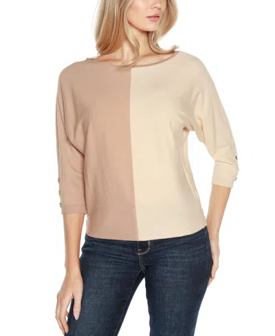 Belldini Women's Colorblock 3/4-sleeve Dolman Sweater In Gold