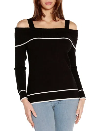 Belldini Women's Contrast Trim Off Shoulder Sweater In Black White