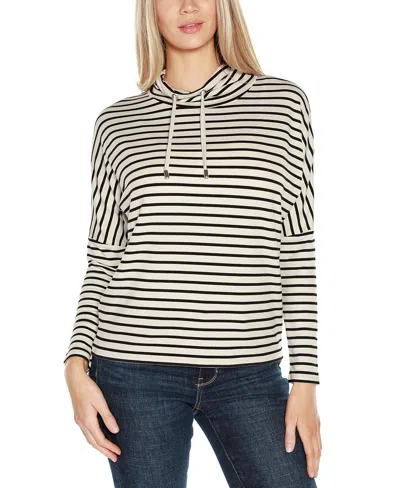 Belldini Women's Cowl Neck Dolman Sleeve Top In White Combo