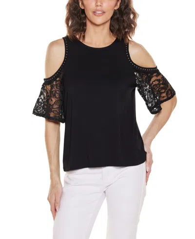 Belldini Women's Crochet Lace Cold Shoulder Top In Black