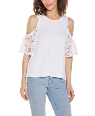 Belldini Women's Crochet Lace Cold Shoulder Top In White