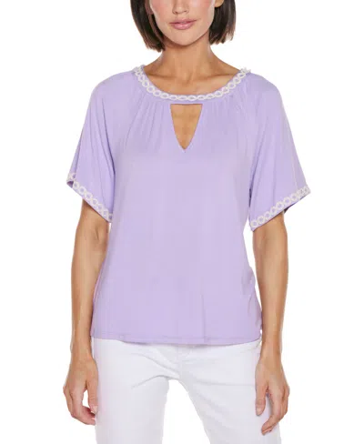 Belldini Women's Crochet Trim Short Sleeve Knit Top