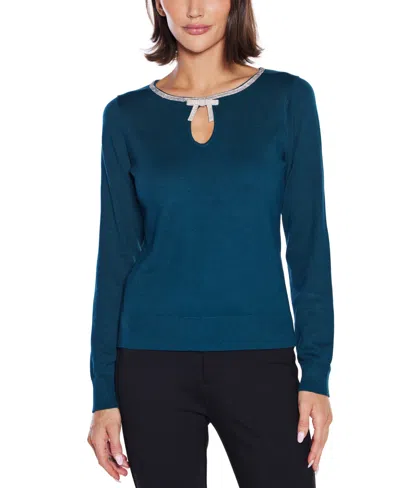 Belldini Women's Embellished Keyhole-neck Sweater In Blue