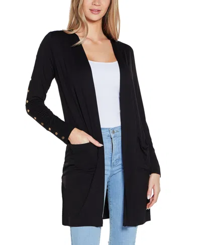 Belldini Women's Embellished Sleeve Knit Open Cardigan Top In Black