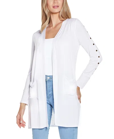 Belldini Women's Embellished Sleeve Knit Open Cardigan Top In White