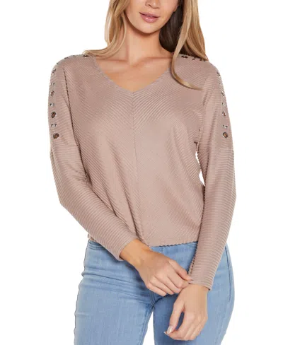 Belldini Women's Embellished V-neck Knit Top In Mochaccino