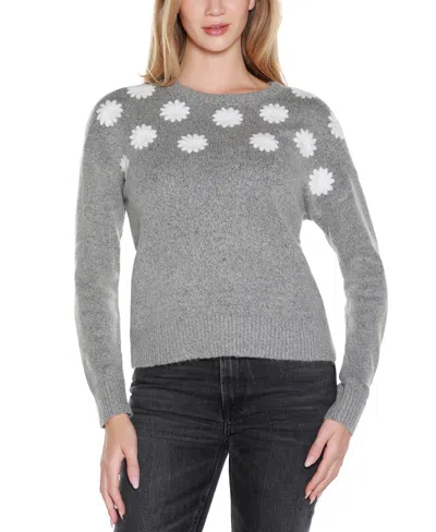 Belldini Women's Embroidered Flowers Sweater In Gray