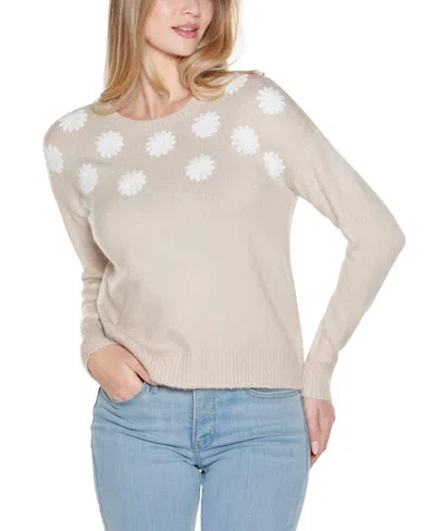 Belldini Women's Embroidered Flowers Sweater In Neutral