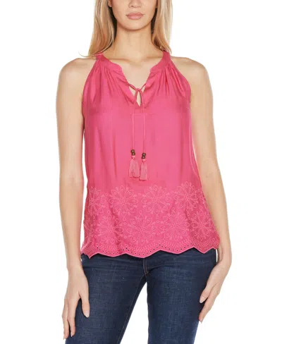 Belldini Women's Embroidered Hem Sleeveless Top In Petal Pink