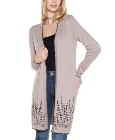 Belldini Plus Size Embroidered Open-front Cardigan Sweater In Neutral