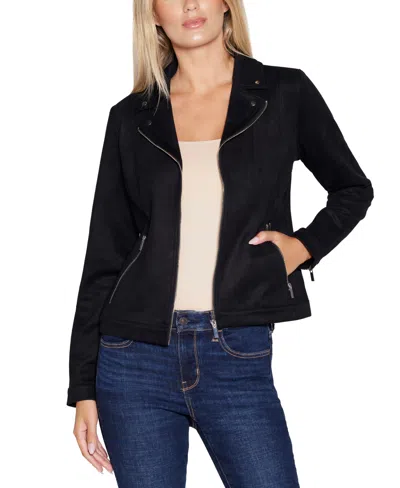 Belldini Women's Faux-suede Moto Jacket In Black,sliver