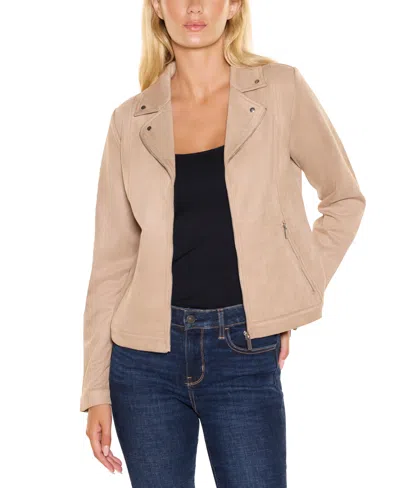 Belldini Women's Faux-suede Moto Jacket In Fawn,silver