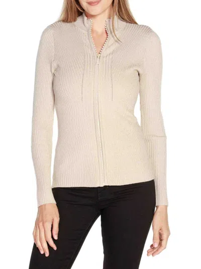 Belldini Women's Fitted Lurex Zip Cardigan In Champagne