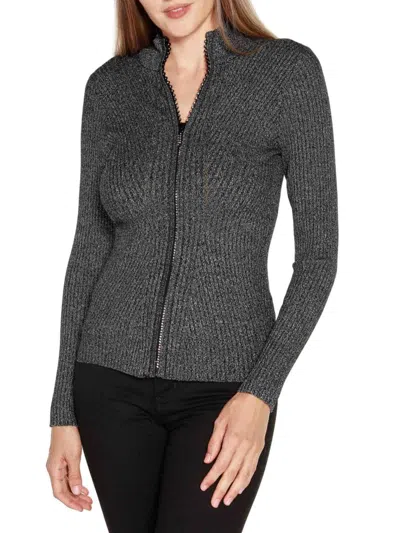 Belldini Women's Fitted Lurex Zip Cardigan In Graphite