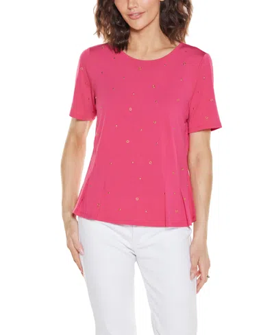Belldini Women's Grommet And Nailhead Pleated Hem Top In Pink